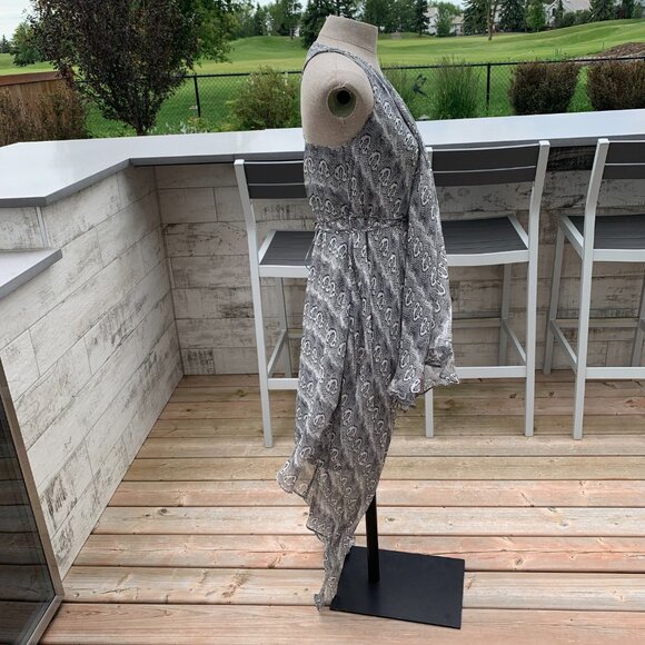 Robert Rodriguez Silk Sheer Snakeskin Print Layered Asymmetric Boho Midi Dress - Picture 5 of 15